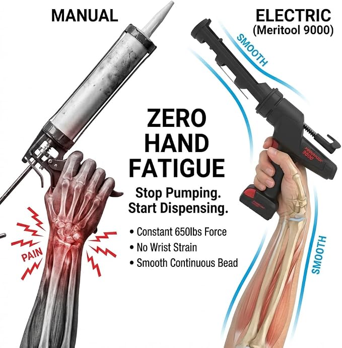Heavy Duty Caulking Gun | 12V Cordless Drive | 10oz Cartridges 300ml | 450lbs Thrust | No Drip Professional Calking for Painters, DIYers, Automotive, Contractors