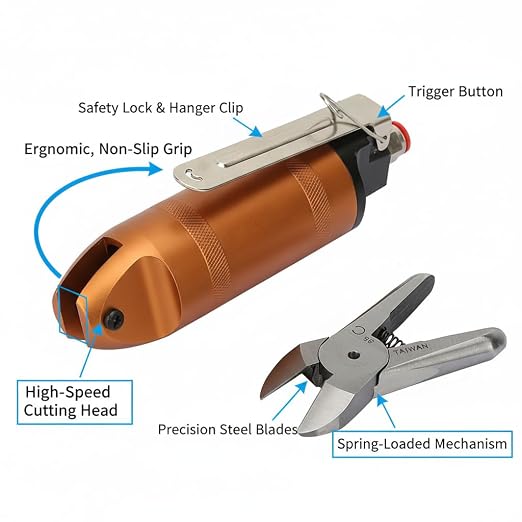 HS20 Air Scissors, Heavy Duty Pneumatic Nipper Tool Cutting Pliers for Iron Stainless Steel Plate Brass Wire (HS20-S5)
