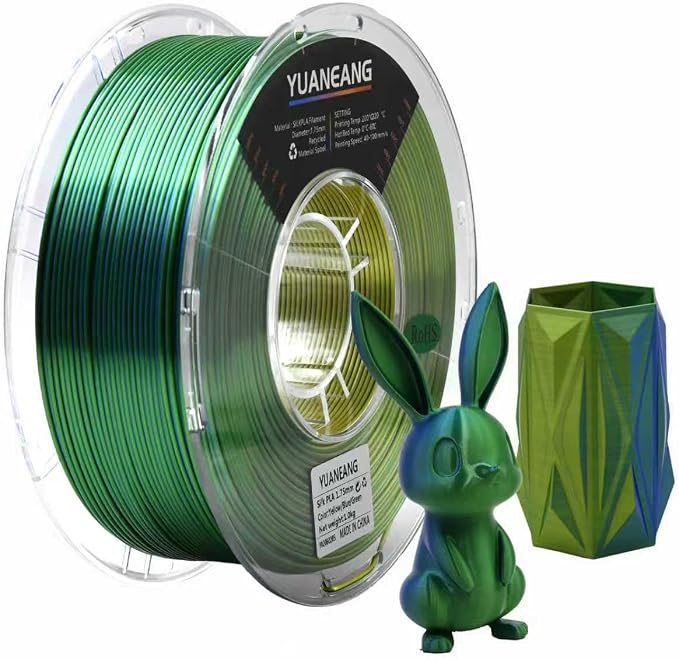 Triple-Color PLA Filament 1.75mm Yellow-Blue-Green, ±0.03mm Precision, 1kg Spool (2.2 lbs), Smooth Multi-Tone Gradient PLA, Neatly Wound & Compatible with Most 3D Printers