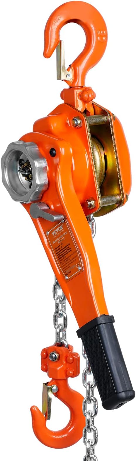 VEVOR Manual Lever Chain Hoist, 3/4 Ton 1650 lbs Capacity 5 FT Come Along, G80 Galvanized Carbon Steel with Weston Double-Pawl Brake, Auto Chain Leading & 360° Rotation Hook, for Garage Factory Dock