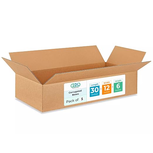 Large Shipping & Moving Boxes 30 x 12 x 6 inches (5-Pack) - Extra Strength 200 lb vs Regular - USA-Made Corrugated Shipping Boxes for USPS/FEDEX - Large Cardboard Moving Box by IDL Packaging