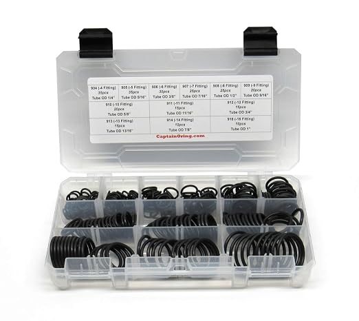 Captain O-Ring - ORB BOSS Hydraulic Fitting SAE 900 O-Ring Seal Kit (Buna-N 70-255 Piece Kit, 12 Sizes)
