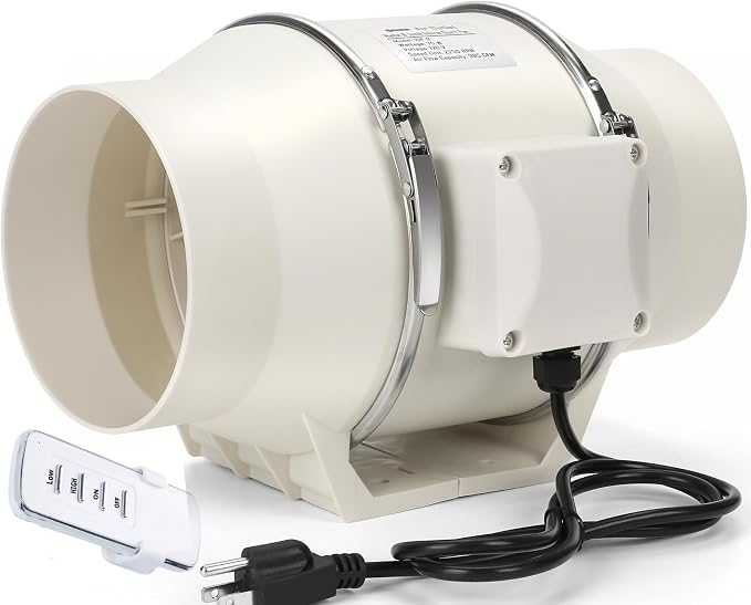 Nalle 4 Inch Inline Duct Fan Radon Fan with Remote Control Unit Variable Speed Controller 50W 280 CFM Ventilation Exhaust Blower Fans Efficient Quiet Copper Motor for Ducting Vents Bathroom Kitchen