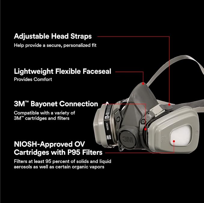 3M P95 / Organic Vapor Paint Project Reusable Respirator 6311, Large Size, NIOSH-APPROVED