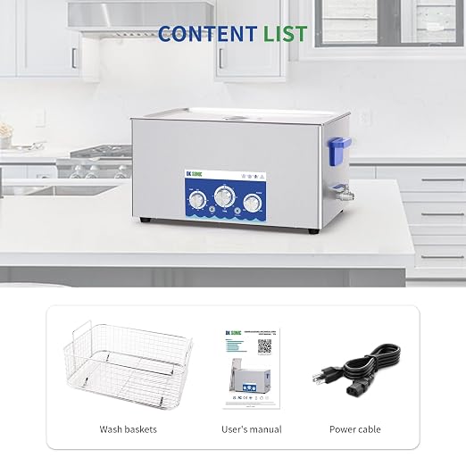 DK SONIC Industrial Ultrasonic Cleaner 22L 480W,Ultrasonic Carburetors Cleaner with Power Adjustable Function, Timer and Heater for Parts,Circuit Board,Chains Cleaning(Include Basket)