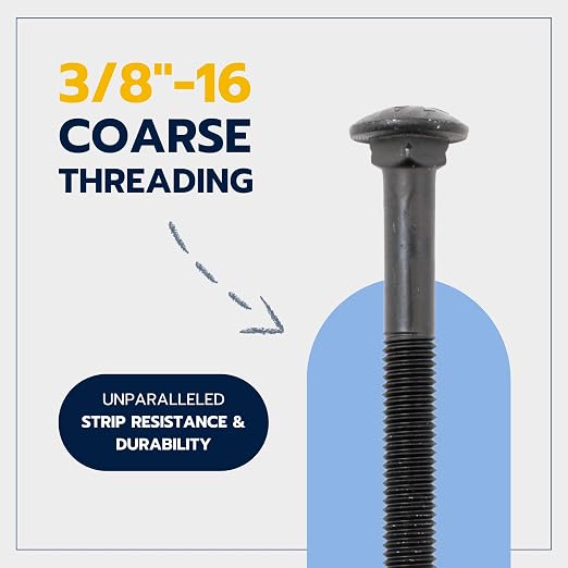 3/8" x 6-1/2" (25 Pack) Black Carriage Bolt Kit, Grade 307A, Ceramic Coated for Exterior Use, 2X Rust Resistance of Galvanized by Makers Bolt