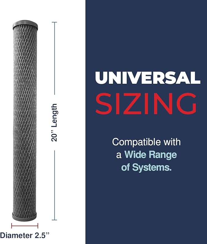5 Micron 2.5" x 20" Whole House CTO Carbon Sediment Water Filter Cartridge Compatible with Pentek C1-20, NCP-20, Made in USA, Pack of 4