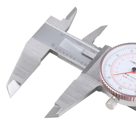 Accusize Industrial Tools 0-6''/0-150 mm by 0.001''/0.02 mm Inch/Metric Dual Needle Precision Dial Caliper Stainless Steel, P920-S236 | 0.001 in/0.02 mm Resolution, +/-0.001 in/0.03 mm Accuracy, Hardened Stainless Steel, 4-Way Measuring
