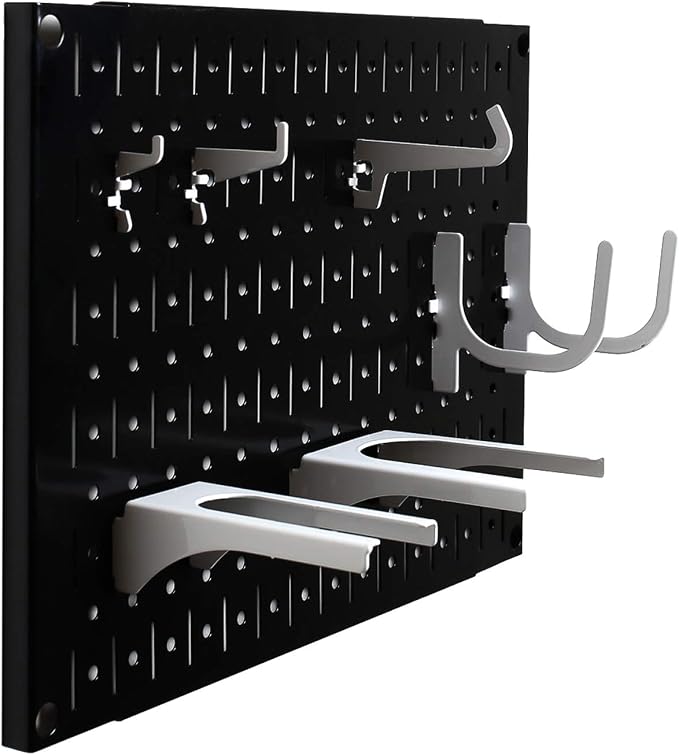 Wall Control Pegboard Wall Organizer Tiles Modular Black Metal Pegboard Tiling Set - Four 12-Inch Tall x 16-Inch Wide Peg Board Panel Wall Storage Tiles - Easy to Install (Black)