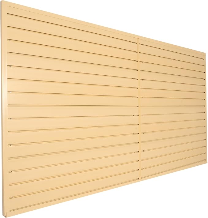 FRAYSCENT Slat Wall Paneling Garage Wall Organizer, Slatwall Panels Garage Tool Organizer Wall Mount Garage Slat Wall Storage Systems, Slat Board PVC Wall Panels Garage Storage (BEIGE, 8ftx4ft)