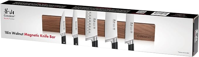 Cangshan 18-Inch Magnetic Knife Bar, Solid American Walnut Wood, Wall-Mounted Knife Holder with N52 Magnets and Mounting Hardware, Warm Brown, 10300954