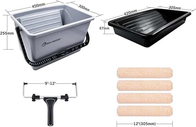 ROLLINGDOG 12 Inch Paint Roller Kit - Large Paint Bucket and Roller with Adjustable Roller Frame, Microfiber Roller Covers and Exrension Pole for Walls,Ceilings,Furniture Painting(Pack of 21)