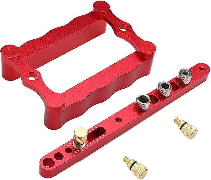 Self Centering Doweling Jig Woodworking Joinery Hole Drill Guide with 1/4 5/16 3/8 Inch Positioner Locator Tool Red Wave Hardware Precise Punch Drilling Jig Kit