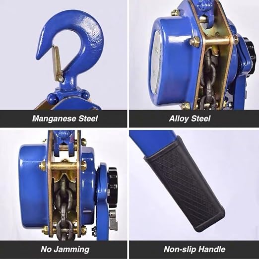 Hand Chain Hoist 1 Ton 10ft Chain Block and Tackle Pulley System, 6mm Chain Come Along Winch Heavy Duty Block Chain Fall Hoist, G80 Chain Lever Hoist Garage Chain Lift
