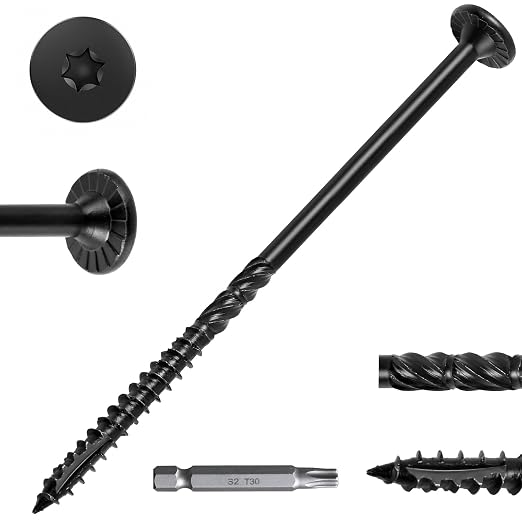 FMhotu #14 Heavy-Duty Wood Screws, Star Drive Deck Screws, Rust Resistant Timber Screws for Timber/Log/Landscaping Wood (8 Inch,100Pcs,Black)