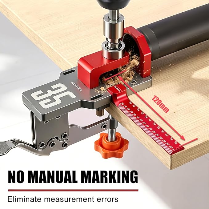 RUITOOL 35mm Concealed Hinge Jig System, Cabinet Door Mounting Jig & Door Installation Kit with Secure Clamp and Dust Port, Aluminum Hardware Hole Puncher with Modular Extension Ruler