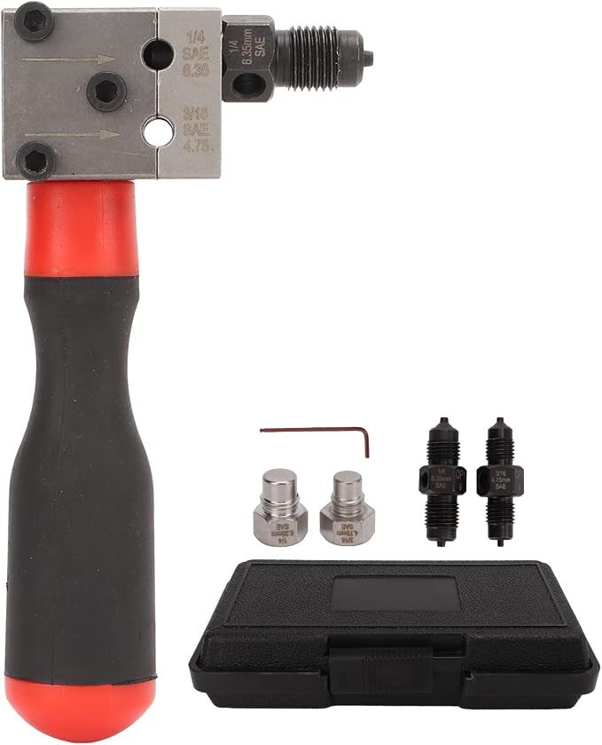 3/16 & 1/4 Brake Line Flaring Tool Kit, Copper Tube Single Double Tube Shaping Tool for Auto Repair, Tubing Flaring Tool, Universal Brake Line Tool for Confined Spaces
