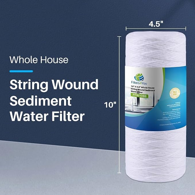CFS – Large Capacity Sediment Water Filter Cartridge Compatible with Campbell HDSC5 Models – Removes Bad Taste – Whole House Replacement Filter Cartridge – 5 Micron – 9 3/4" Cartridge (4 Pack)
