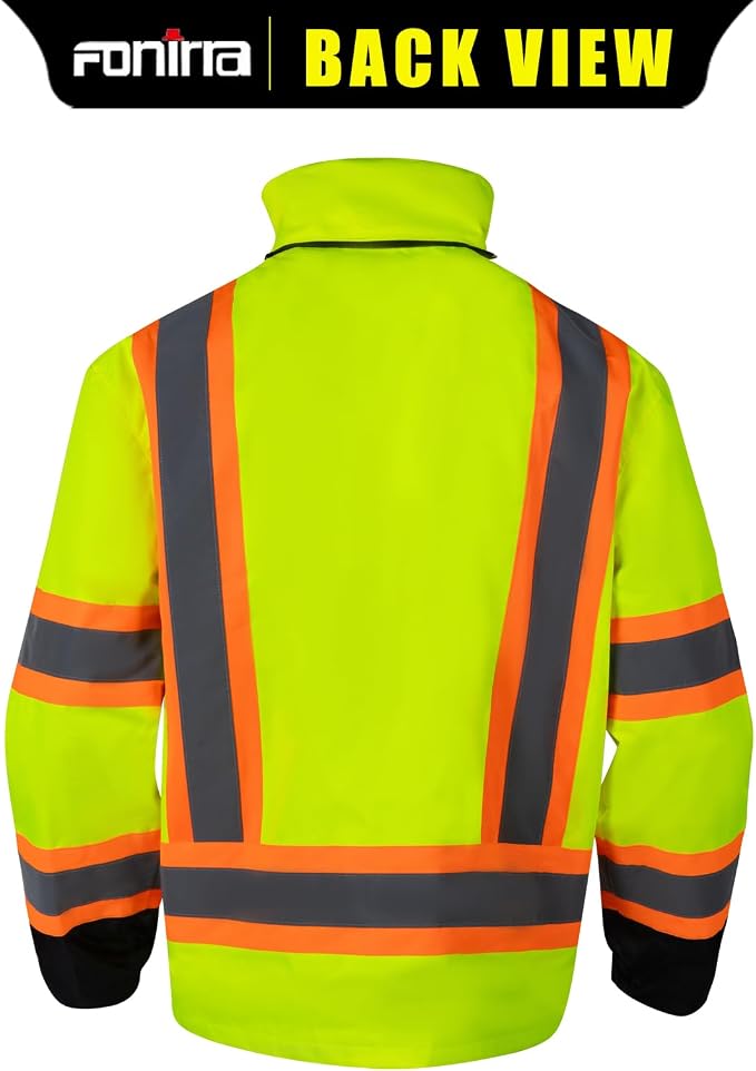 FONIRRA High Visibility Safety Jackets for Men 3-in 1 Hi Vis Reflective Winter Jacket Waterproof ANSI Class 3
