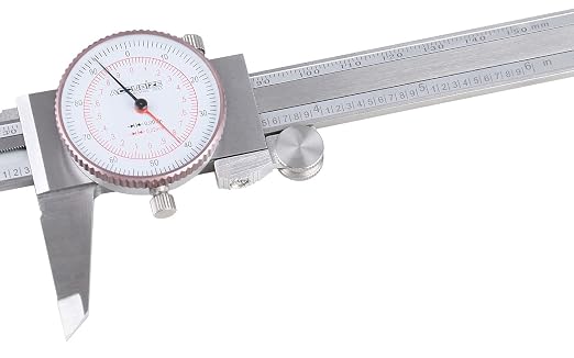 Accusize Industrial Tools 0-6''/0-150 mm by 0.001''/0.02 mm Inch/Metric Dual Needle Precision Dial Caliper Stainless Steel, P920-S236 | 0.001 in/0.02 mm Resolution, +/-0.001 in/0.03 mm Accuracy, Hardened Stainless Steel, 4-Way Measuring