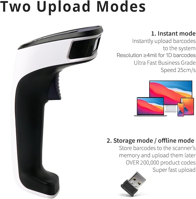 ScanAvenger Wireless Portable 1D with Stand Bluetooth Barcode Scanner: Hand Scanner 3-in-1, Cordless, Rechargeable Scan Gun for Inventory (1D&2D with No Next Gen Stand for QR Codes and PDF417)