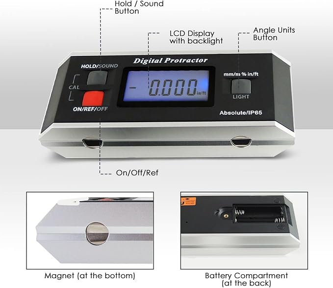 Digital Angle Finder Magnetic Protractor Inclinometer Angle Level Meter Tool Digital Protractor Bevel Gauge for Woodworking, Table Saw, Construction V-Groove 0~360 degree with Backlight
