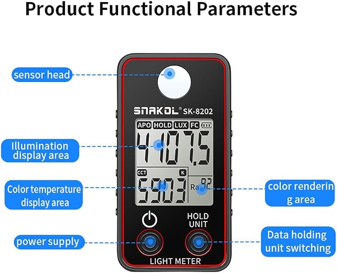 Karlak Color Temperature Tester High Precise Illuminance Meter 0.5-300000LUX LED Illumination Test Meter Photographic Luminance Measuring Device
