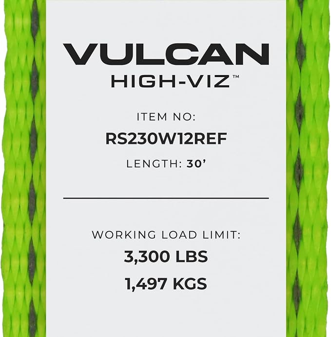 VULCAN Ratchet Strap with Wire Hooks 2 Inch x 30 Foot - 2 Pack - High Viz - 3,300 Pound Safe Working Load