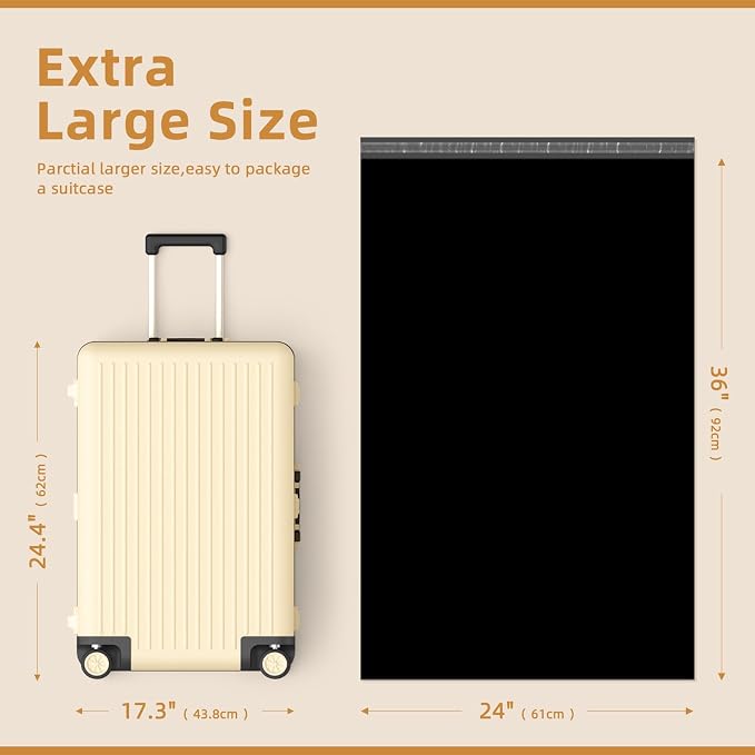 Fuxury Extra Large Poly Mailers 24x36" 25 Pc, XXL Jumbo Shipping Bags,Black | 2.5 Mil Thick,Opaque Mailers Poly Bags,Self Seal Mailing Envelopes Large For Oversized Clothing Business,Boutique & Online