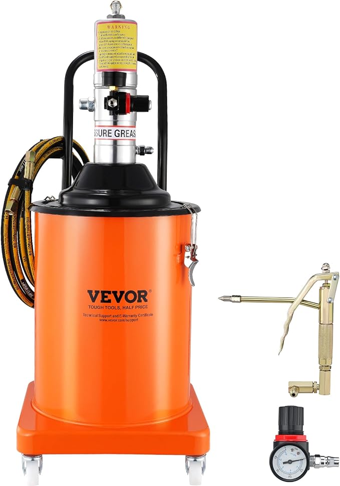 VEVOR Grease Pump, 5 Gallon Air Grease Pump with 13 ft High Pressure Hose and Grease Gun, 20L Pneumatic Grease Pump with Wheels, Portable Lubrication Grease Pump