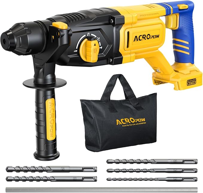 SDS-Plus Cordless Rotary Hammer Drill for Dewalt 20V Battery | Brushless Motor, Safety Clutch, 4 Functions, LED Light with Vibration Control, 5 Drills with Carry Bag（No Battery）