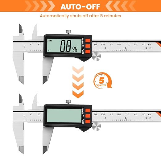 HARDELL Digital Caliper, Rechargeable Calipers with Battery Display, Auto-Off Caliper Large LCD Screen, 6 inch Micrometer, Inch/MM/Fraction for DIY/Household/Jewelers