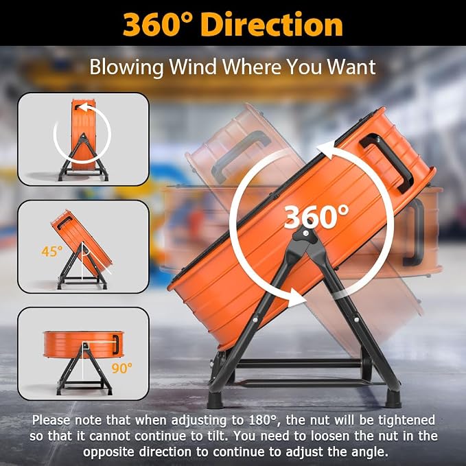 LifePlus 30'' Large Industrial Fan,14000 CFM High Velocity 3-Speed Heavy Duty Metal Air Circulator with 360° Tilt, Casters Handle, Ideal for Warehouse, Factory Workshops, Patios, Garage, Orange