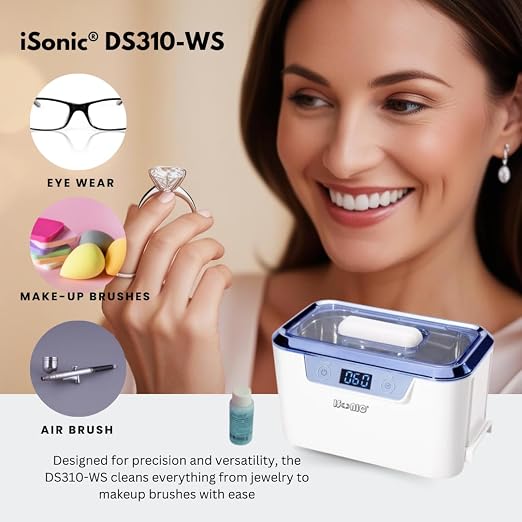 iSonic® DS310-WS Miniaturized Commercial Ultrasonic Cleaner with SS. Beaker Holder Set for Jewelry, Cosmetic Tools, Eyeglasses, 110V 55W
