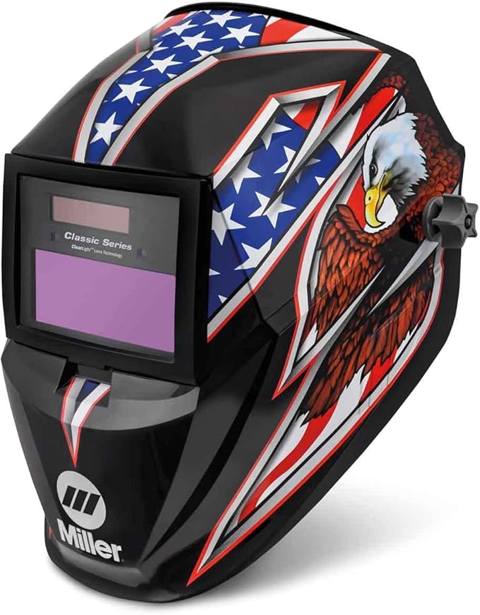 Miller Classic Series Auto-Darkening Welding Helmet - Professional TIG/MIG Welding Mask with ClearLight Technology, High Definition Optics, Variable Shade 8-13, Comfortable Headgear, Liberty