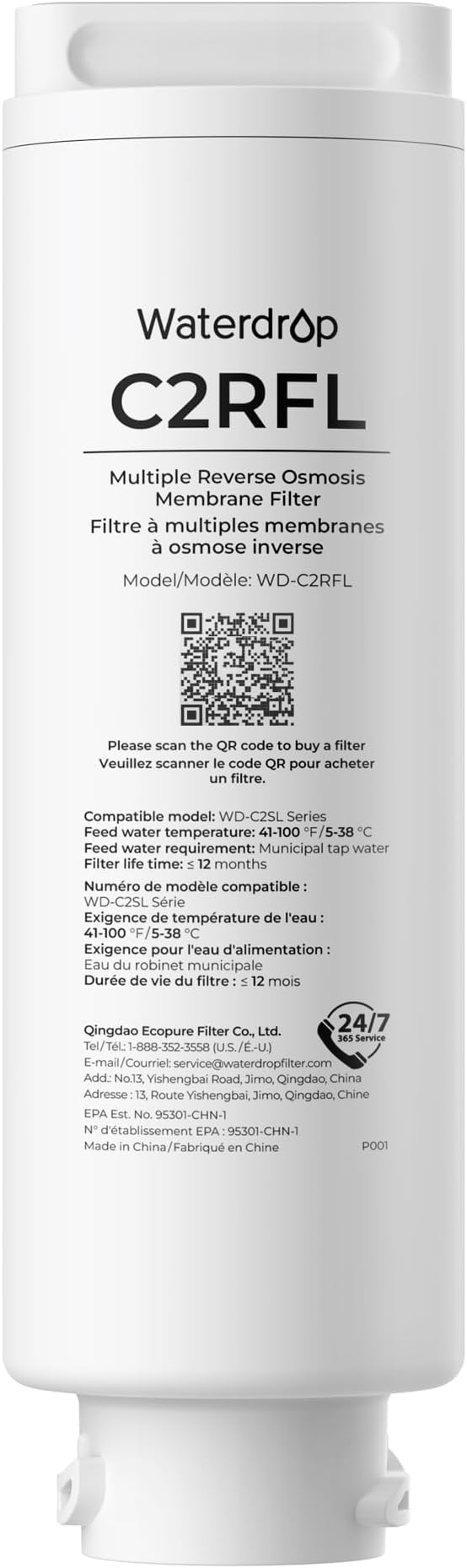 Waterdrop C2RFL Filter, Replacement for Waterdrop C2SL Reverse Osmosis Water Filter Countertop, 12-month Lifetime