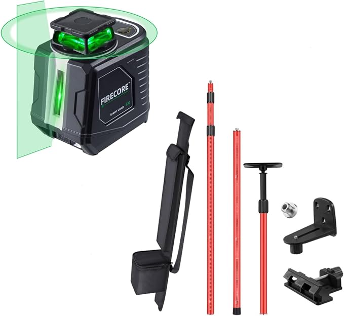 Firecore 360° Self Leveling Cross Line Laser Level with 13 Ft Telescoping Laser Pole