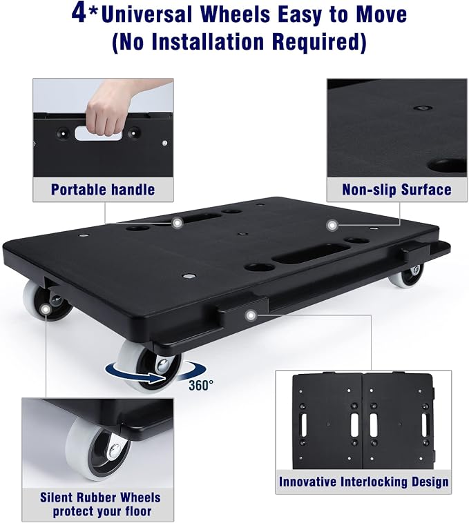 Furniture Dolly, 2 Pack Moving Dolly Connectable, 15.63 x 10.23 inch, 500 Lbs Capacity, Furniture Movers 4 Wheels Heavy Duty, Small Flat Dolly Cart, Portable and Light Dollies