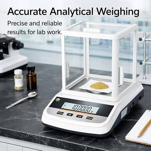 Lab Analytical Balance 500g x 0.001g Precision Digital Scale, with Windshield and RS232 Interface, for Scientific Laboratories, Research, Industrial, Kitchen, Food, Jewelry, 19 Units, 500g Weight