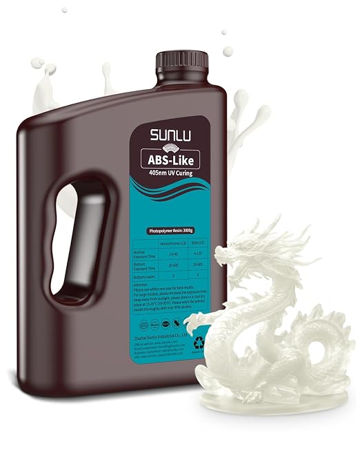 SUNLU 3000G ABS-Like 3D Printer Resin, 405nm UV Curing Photopolymer Rapid 3D Resin for 2K 4K 6K 8K LCD/DLP/SLA 3D Printers, Non-Brittle & High Precision & Low Shrinkage, Clear 3KG