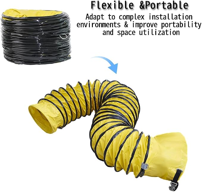 16ft Ducting Hose PVC Flexible Duct Hosing with Connecting Belt & D-Shaped Rings for 10inch Utility Blower Ventilation Fan Exhaust Fan (10in x 16ft)