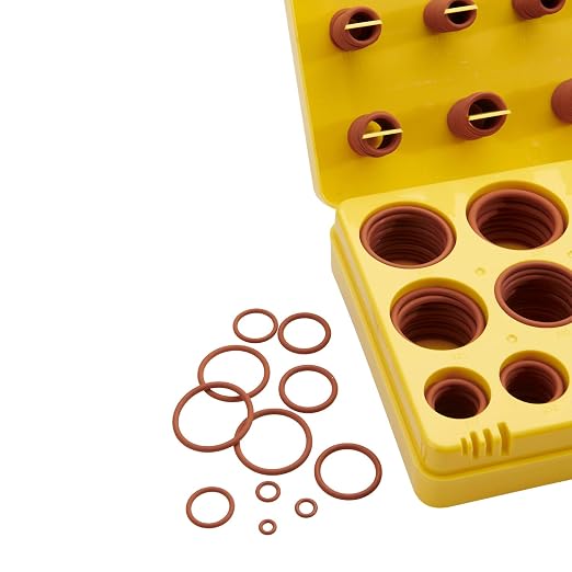 BUSY-CORNER 386 Pieces FKM O Ring Kit, Fluorocarbon 75A, 30 Metric Sizes, Chemical Resistant and Oil Resistance O-Rings for Various Chemicals, Hydraulic, Cylinders, Plumbing (Yellow Box, Brown Orings)