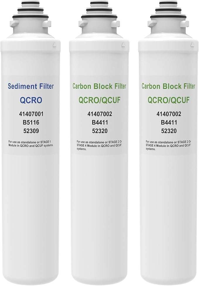3-Pack Replacement Filters Kit Compatible with Pura Aqua Flo QCRO 50 GPD RO System