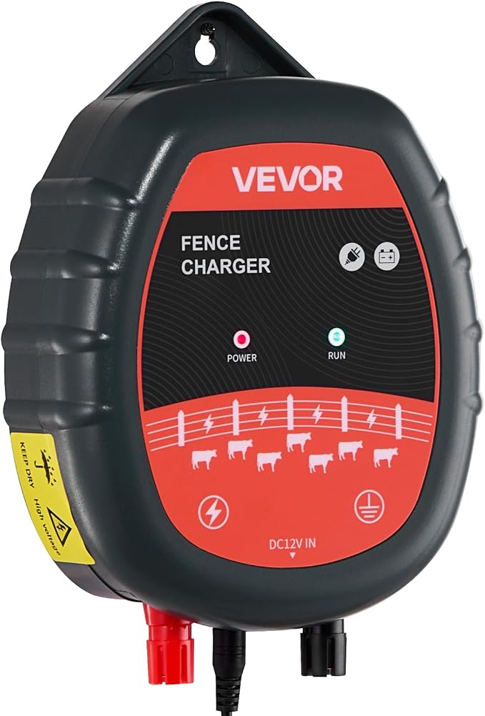 VEVOR Electric Fence Charger, 10kV 1J, AC DC Electric Fence Energizer with LED Indicator, 1.86 Miles Range, Powerful Plug-in Fences Charger, Prevents Wild Animals Intrusion for Livestock Poultry
