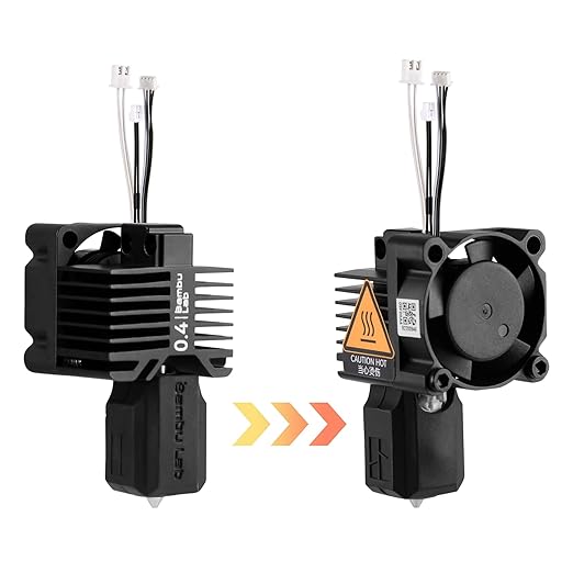 Bamboo Lab X1 Carbon, X1, X1C Hotend Complete Kit for X1 Series 3D Printer, Full Assembly Hardened Steel Hot End with Fan, Thermistor, Ceramic Heater, 0.4mm Nozzle, Extruder Heating Block Replacement