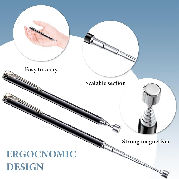 Patelai 2 Pieces Telescoping Magnetic Pick up Tool Grabbers Reacher Tools with Pocket Clip 25 Inch Telescopic Retrieving Magnet Gift for Man, Father, Mechanic, Handyman, Husband (Black)