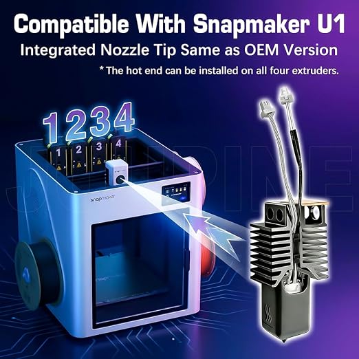 4PK for Snapmaker U1 0.2mm Hotend Hardened Steel U1 Nozzle Assembled Hot End Nano Coating 2.5X Hardness for Snapmaker u1 Nozzle Integrated Leak-Proof Nozzle-Throat Completed Hotend for U1 Accessories