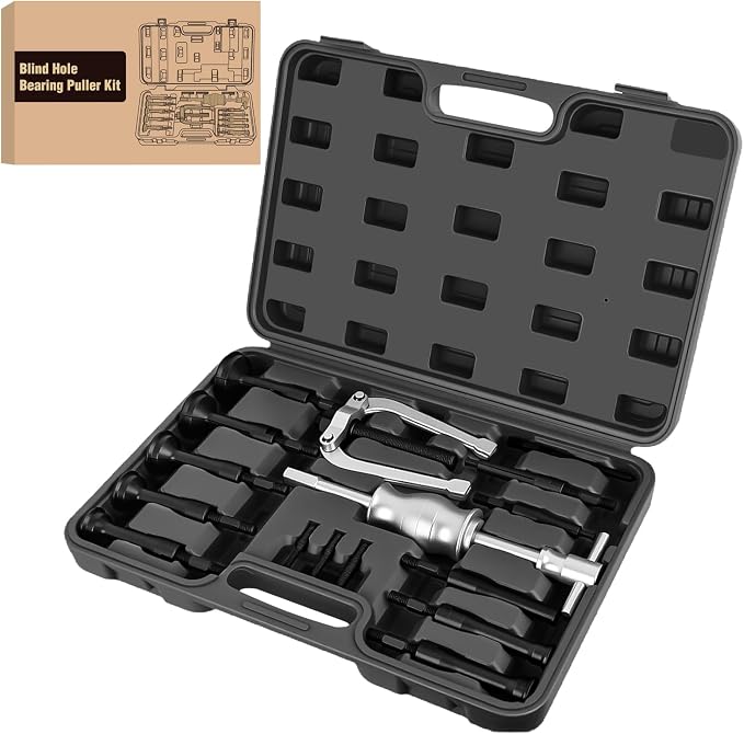 GOOACC 16pcs Blind Hole Bearing Puller Kit, Slide Hammer Pilot Insert Inner Internal Removal Tool Blind Hole Collet Bearing Set, Heavy Duty Blind Bearing Race and Seal Puller Extractor Kit Black Case