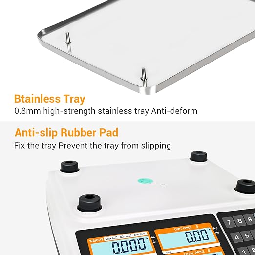 Price Computing Scale NTEP Certified for Legal Trade, Commercial Grade with Dual LCD Display, 60lb Stainless Steel Platform for Meat Shop, Deli, Produce Farmers Market COC#21-001