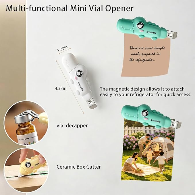 2-Pack Multi-functional Mini Vial Opener,Stainless Steel Crimp Cap Remover for Vials,With Ceramic Box Cutter,For Package Opening